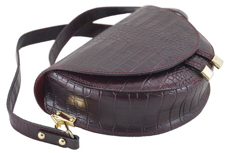 Wizytowa torebka listonoszka - CROCO - Brązowa ciemna