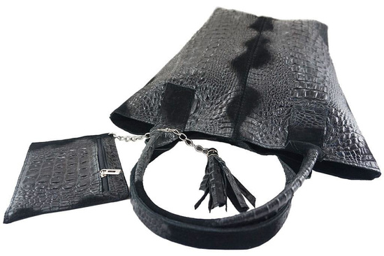 Modny worek skórzany CROCO Barberinis - Czarny