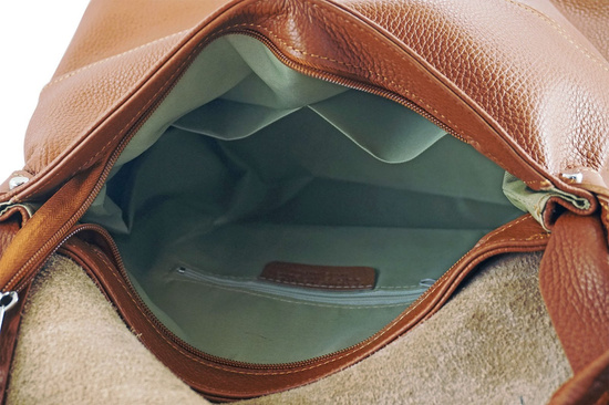 Duża torebka klasyczna ze skóry naturalnej miękkiej - Brązowa jasna 