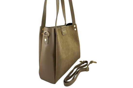 Klasyczna torebka skórzana z zamszem - Beżowa 