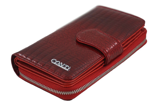 Portfel skórzany damski lakierowany - Czerwony 