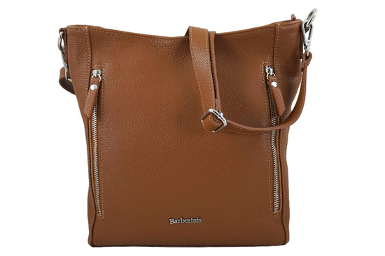 Praktyczna skórzana torebka na ramię - Brązowa jasna 