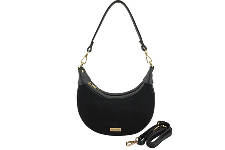 Subtelna mini torebka z miękkim zamszem i złotymi detalami - Czarna