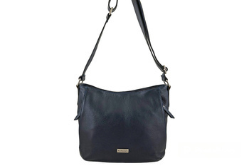 Praktyczna torebka skórzana z kieszeniami - Granatowa