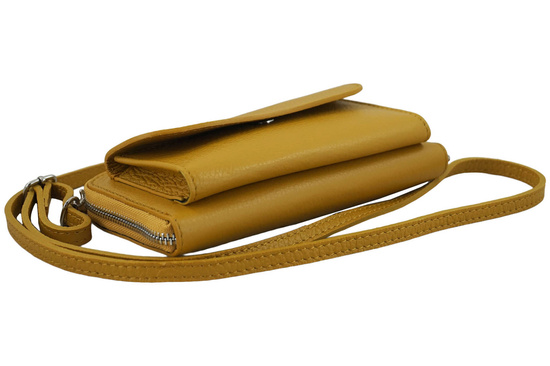 Portfel z etui na telefon ze skóry licowej - Żółty ciemny