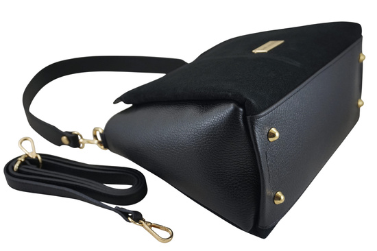 Torebka miejska z naturalnego zamszu i skóry - Czarna 