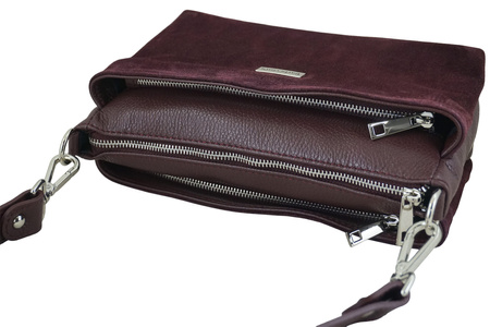 Pojemna torebka listonoszka ze skóry i zamszu - Bordowa 
