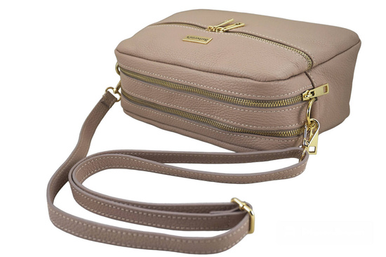 Pojemna torebka skórzana dwukomorowa - Różowa pudrowa 