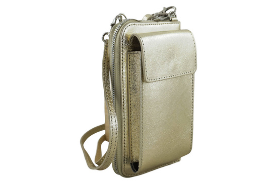 Portfel / etui na telefon ze skóry metalizowanej - Złoty