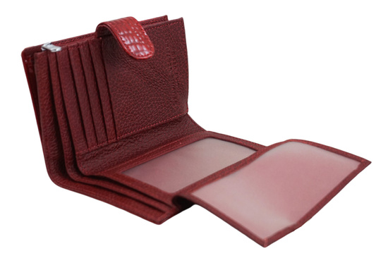 Portfel skórzany damski lakierowany na zatrzask - Czerwony