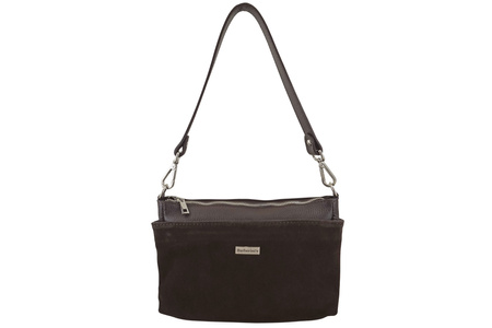 Pojemna torebka listonoszka ze skóry i zamszu - Brązowa ciemna