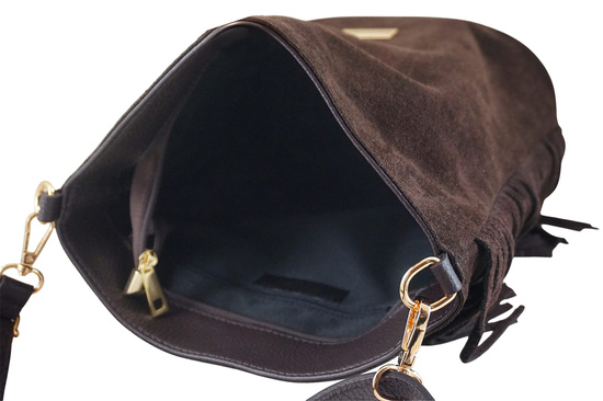 Zamszowa torebka boho z frędzlami - Brązowa ciemna