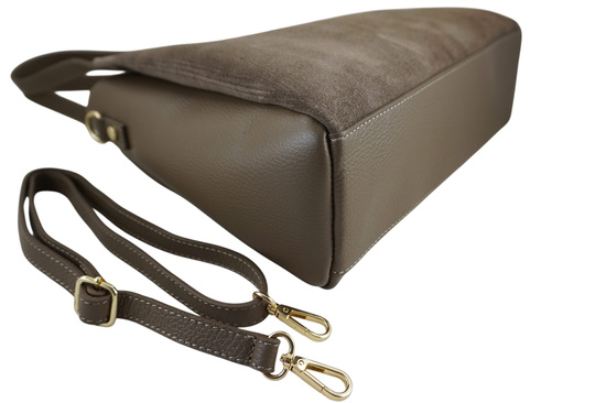 Klasyczna torebka skórzana z zamszem - Beżowa ciemna 