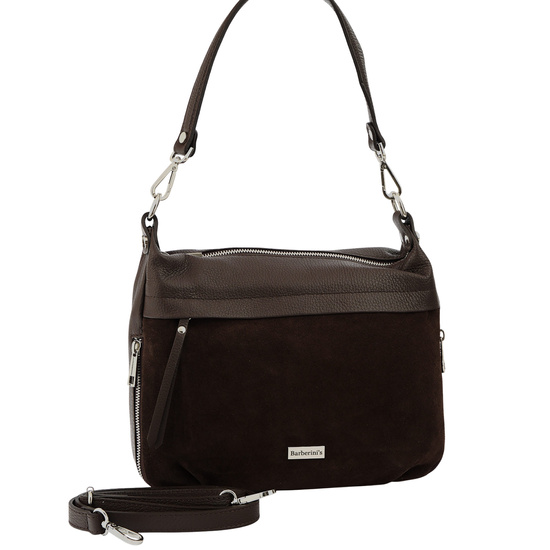 Skórzana torebka z zamszowym akcentem - Brązowa ciemna 