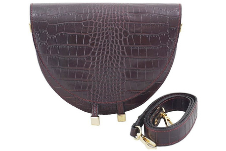 Wizytowa torebka listonoszka - CROCO - Brązowa ciemna