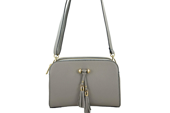 Listonoszka skórzana z kieszeniami - Szara jasna 