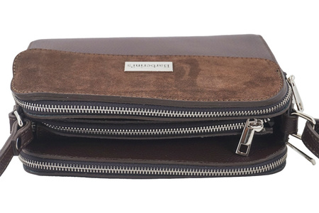 Torebka skórzana crossbody zamszowa - Brązowa ciemna