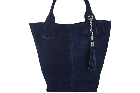 Shopper bag - torebka damska zamszowa - Granatowa