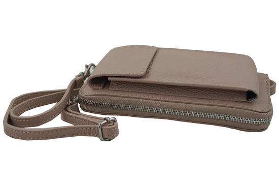 Portfel / etui na telefon ze skóry naturalnej - Różowy pudrowy