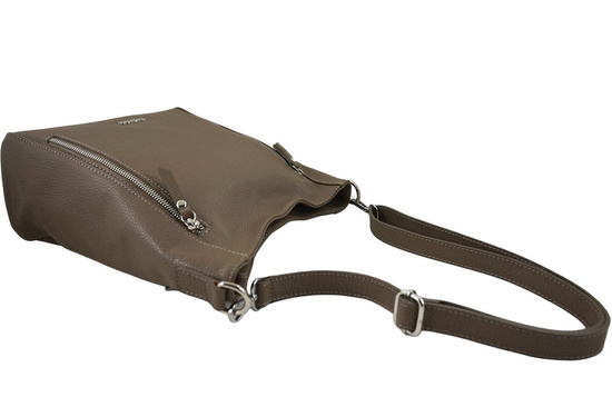 Praktyczna skórzana torebka na ramię - Beżowa ciemna 