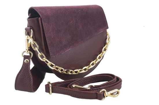 Torebka skórzana z ozdobnym łańcuszkiem - Bordowa 