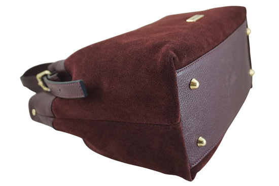 Elegancka torebka damska z naturalnego zamszu - Bordowa 