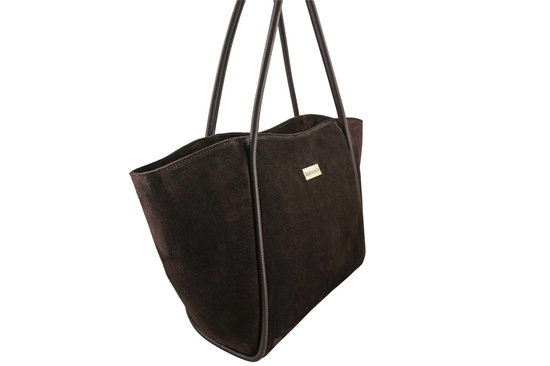 Barberinis - torebka duża zamszowa na ramię - Brązowa ciemna 