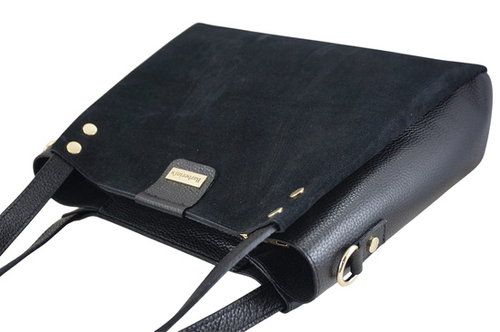 Klasyczna torebka skórzana z zamszem - Czarna 