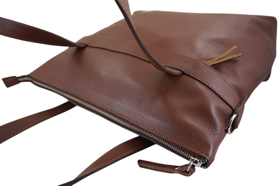 Torebka skórzana shopper na ramię - Brązowa 