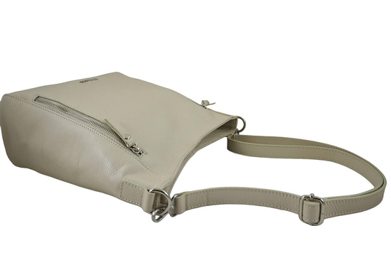 Praktyczna skórzana torebka na ramię - Beżowa jasna 