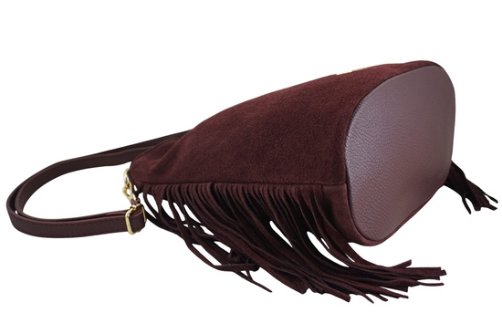 Zamszowa torebka boho z frędzlami - Bordowa