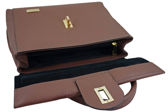 Skórzana torebka kuferek do ręki - Brązowa 