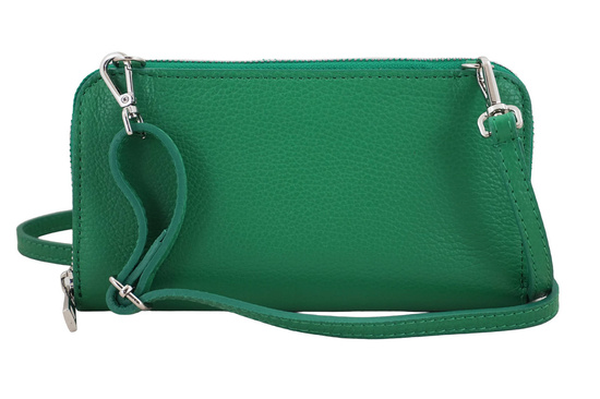 Portfel z etui na telefon ze skóry licowej - Zielony jasny