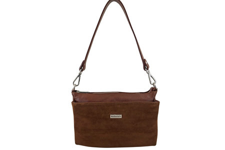 Pojemna torebka listonoszka ze skóry i zamszu - Brązowa 