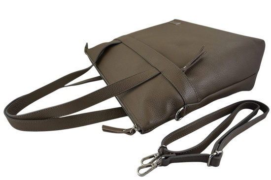 Torebka skórzana shopper na ramię - Beżowa ciemna