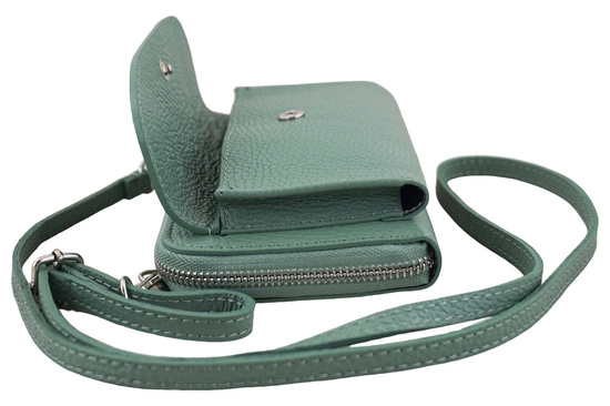 Portfel z etui na telefon ze skóry licowej - Zielony 