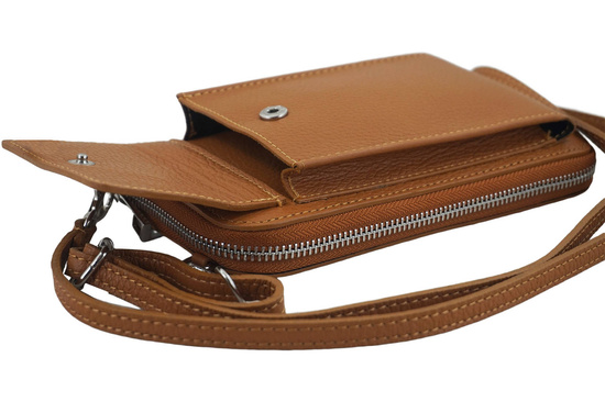 Portfel / etui na telefon ze skóry naturalnej - Brązowy jasny