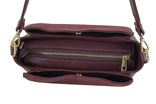 Torebka miejska z naturalnego zamszu i skóry - Bordowa 