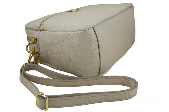 Pojemna torebka skórzana dwukomorowa - Beżowa jasna 