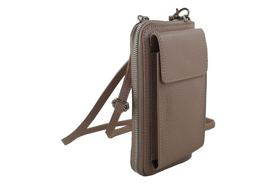 Portfel / etui na telefon ze skóry naturalnej - Różowy pudrowy