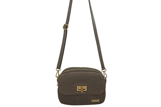 Mała zamszowa listonoszka ze złotym zapięciem - Beżowa ciemna