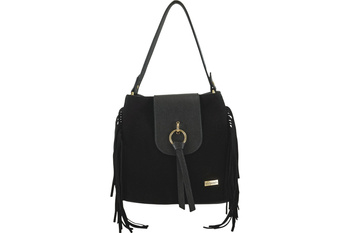 Skórzana torebka boho z frędzlami - Czarna