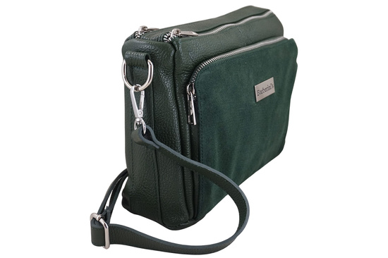 Codzienna torebka ze skóry naturalnej z zamszem - Zielona ciemna 