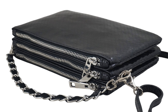 Skórzana lakierowana torebka wieczorowa - Czarna 