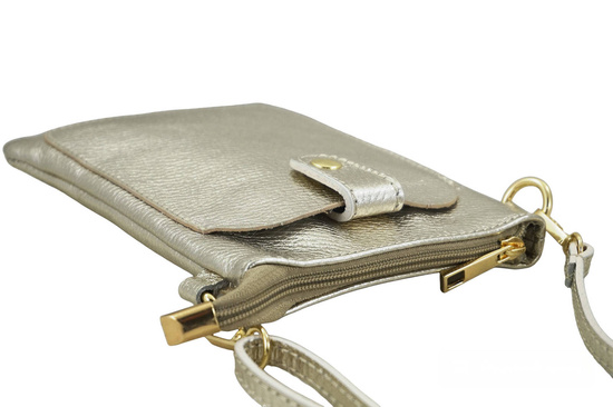 Mini torebka / etui ze skóry metalizowanej - Złota 