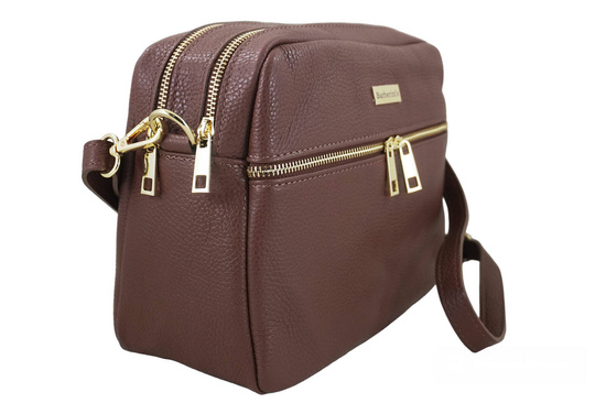 Pojemna torebka skórzana dwukomorowa - Brązowa 