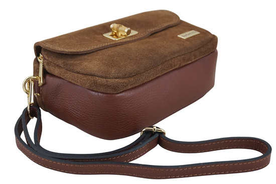 Mała zamszowa listonoszka ze złotym zapięciem - Brązowa