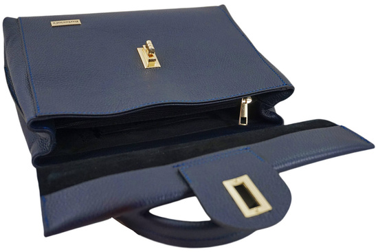 Skórzana torebka kuferek do ręki - Granatowa 