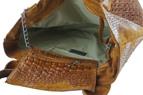 Modny worek skórzany - CROCO - Brązowy jasny 