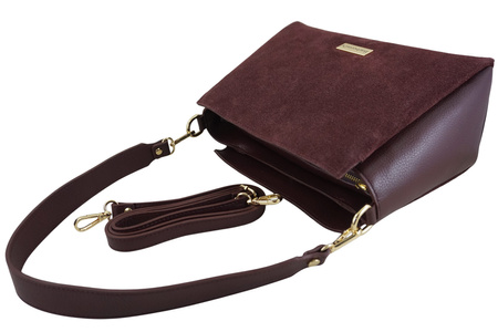 Torebka miejska z naturalnego zamszu i skóry - Bordowa 